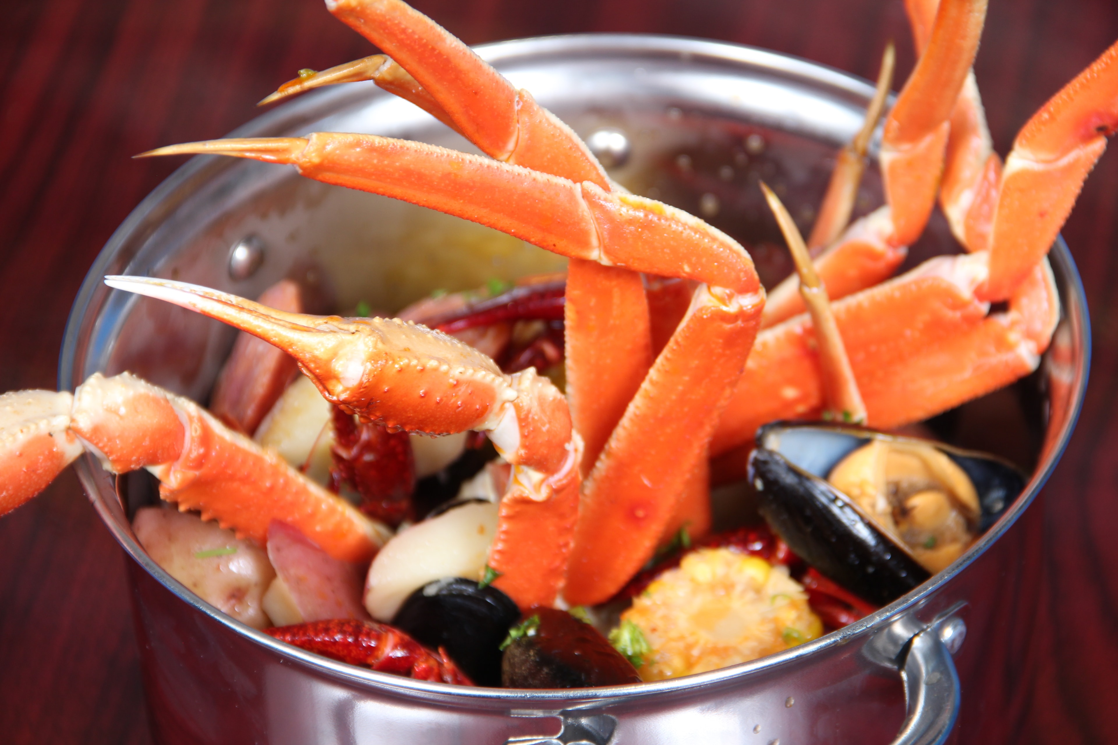 Crab legs and seafood pot