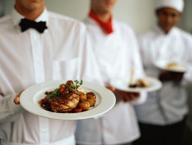 Waiter presenting fine dining dish